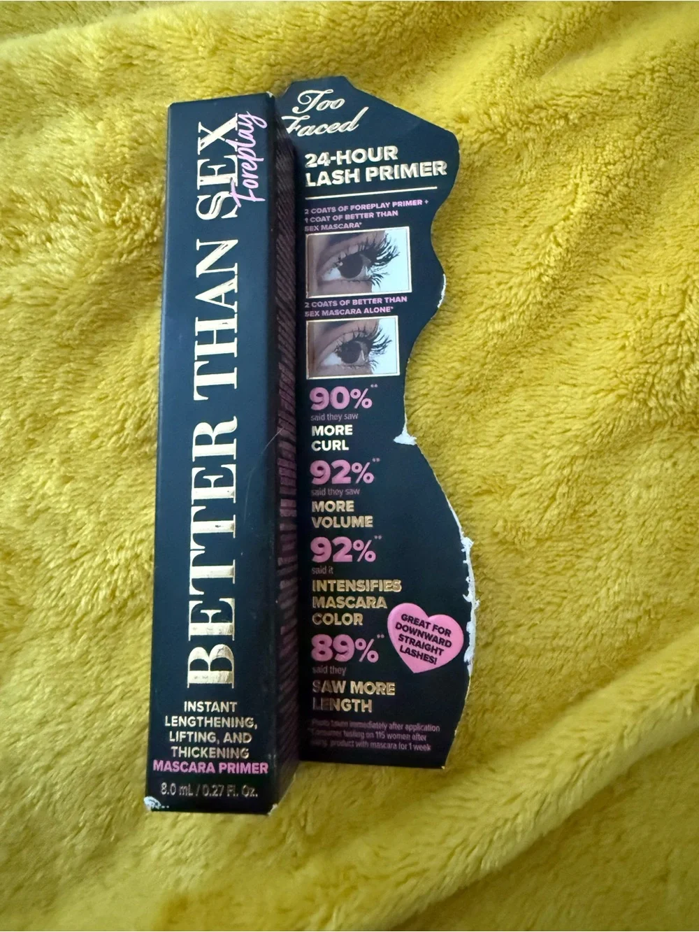 Too Faced Better Than Sex Lash Primer Packaging - Black with Pink & Gold Accents